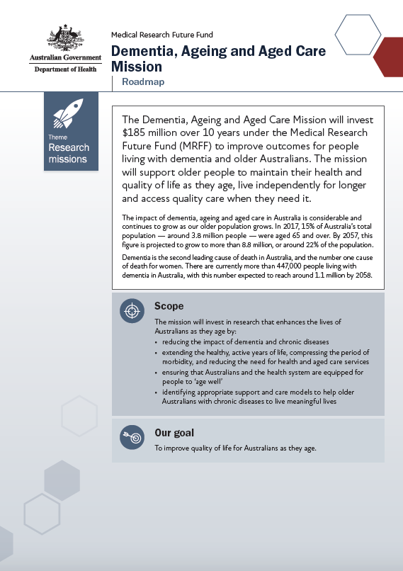 MRFF Dementia, Ageing and Aged Care Mission Roadmap image