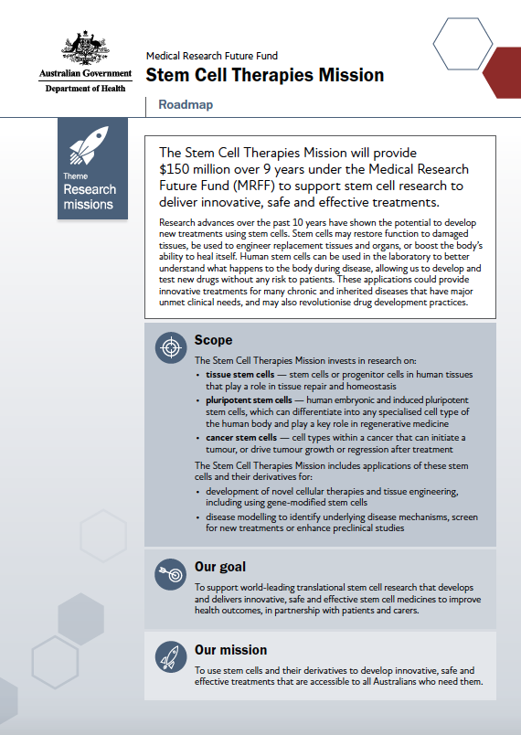 MRFF Stem Cell Therapies Mission Roadmap image