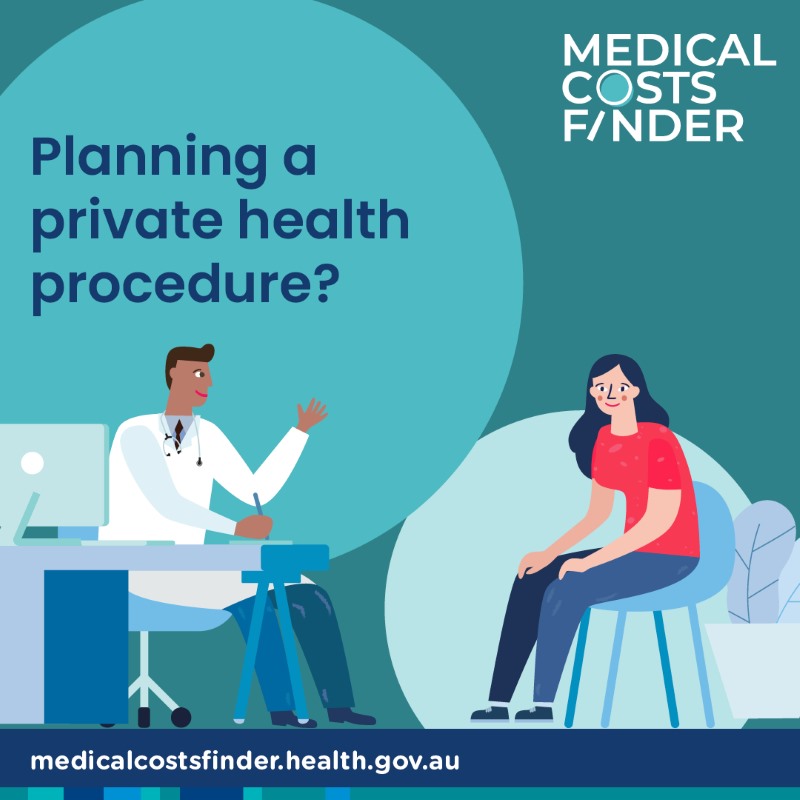 Medical Cost Finder "Planning a private health procedure"? Woman sitting in a chair at a doctor's office with having a consultation with a doctor in a white shirt