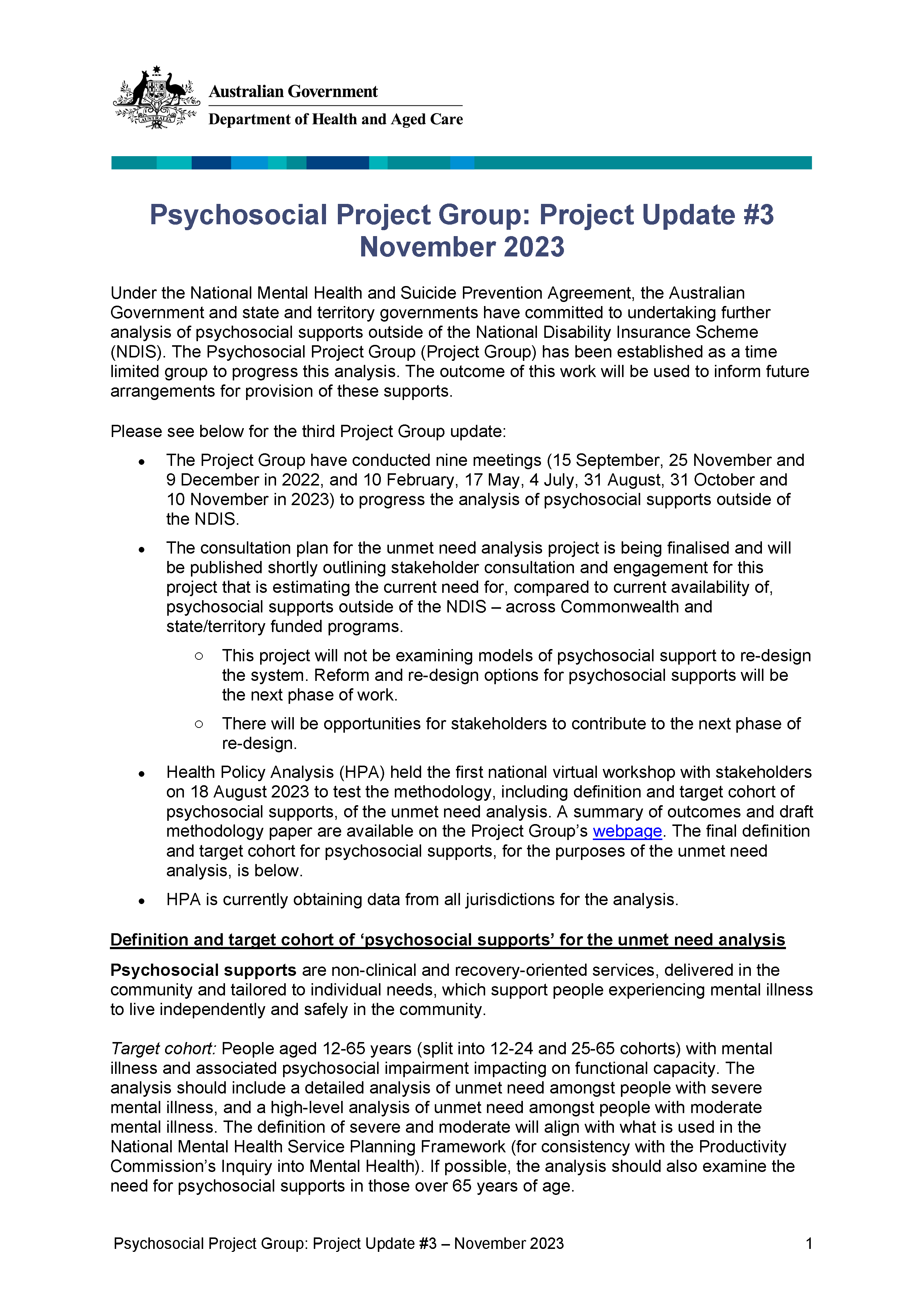 Project Update 3 - November 2023 - Psychosocial Project Group