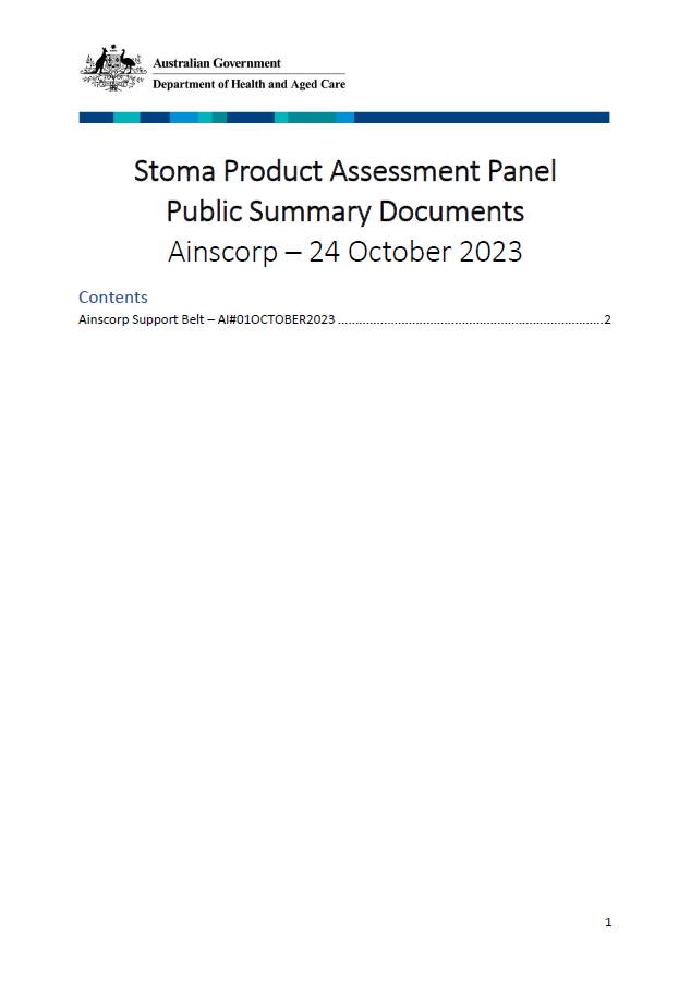 Stoma Product Assessment Panel – Ainscorp public summary document collection – October 2023