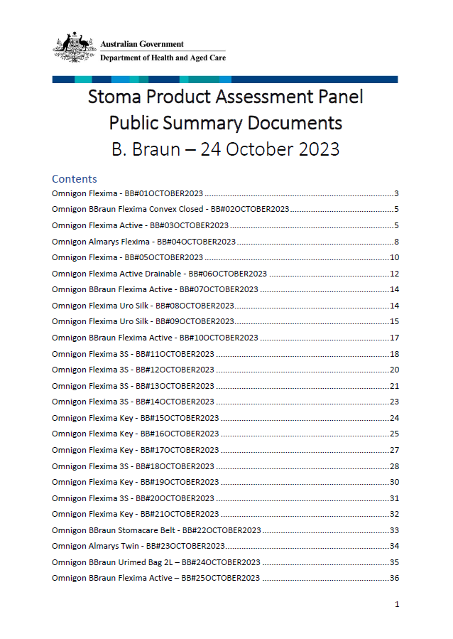 Stoma Product Assessment Panel – B. Braun public summary document collection – October 2023