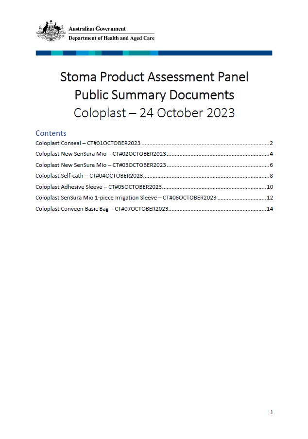 Stoma Product Assessment Panel – Coloplast public summary document collection – October 2023