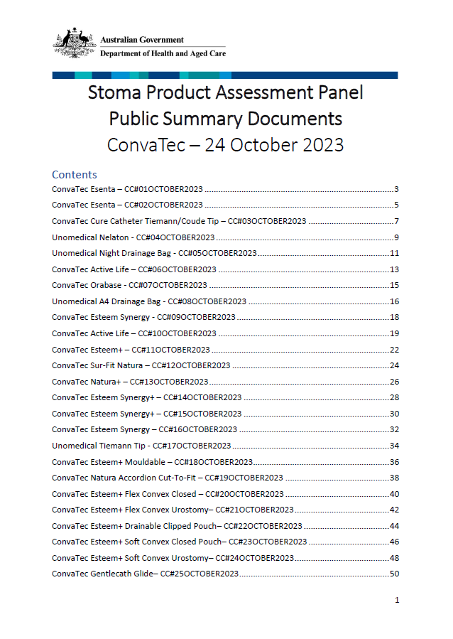 Stoma Product Assessment Panel – ConvaTec public summary document collection – October 2023