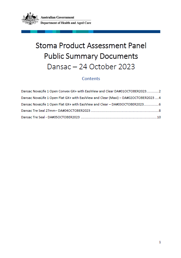 Stoma Product Assessment Panel – Dansac public summary document collection – October 2023