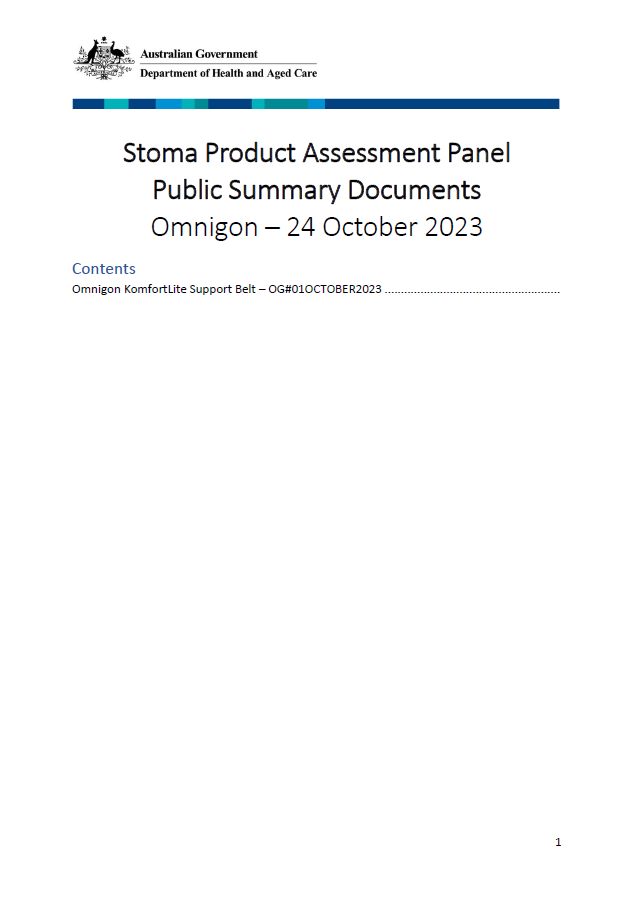 Stoma Product Assessment Panel – Omnigon public summary document collection – October 2023