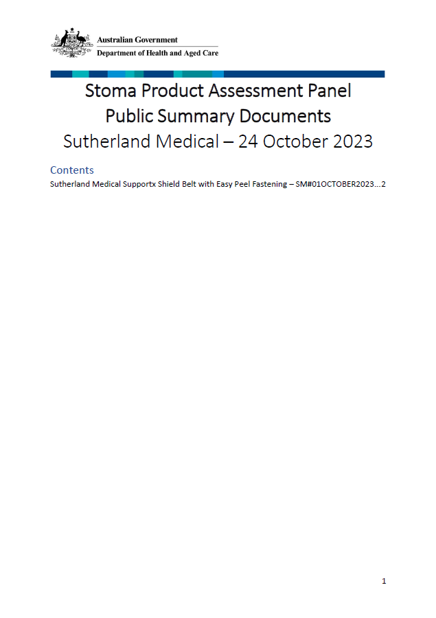 Stoma Product Assessment Panel – Sutherland Medical public summary document collection – October 2023