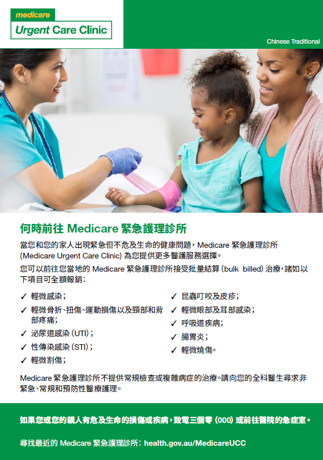 When to visit a Medicare Urgent Care Clinic – Fact sheet (Chinese Traditional)
