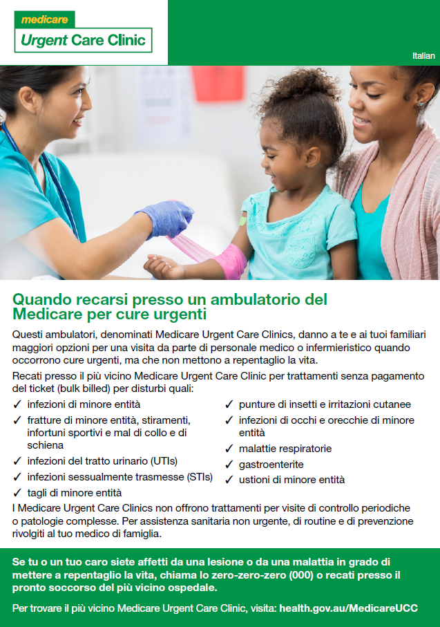 When to visit a Medicare Urgent Care Clinic – Fact sheet (Italian)