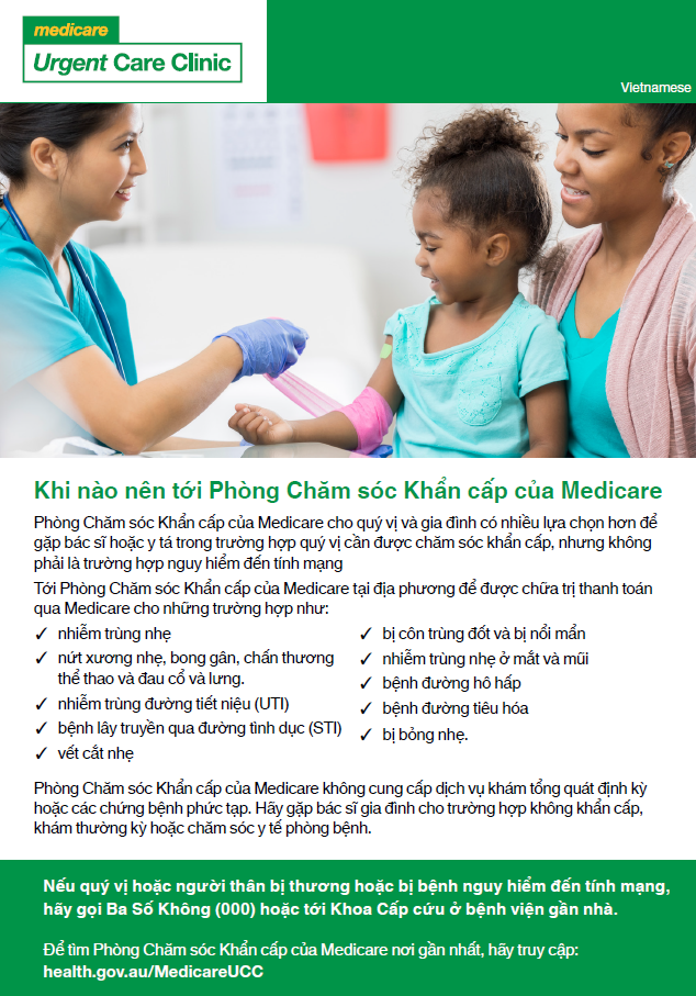 When to visit a Medicare Urgent Care Clinic – Fact sheet (Vietnamese)