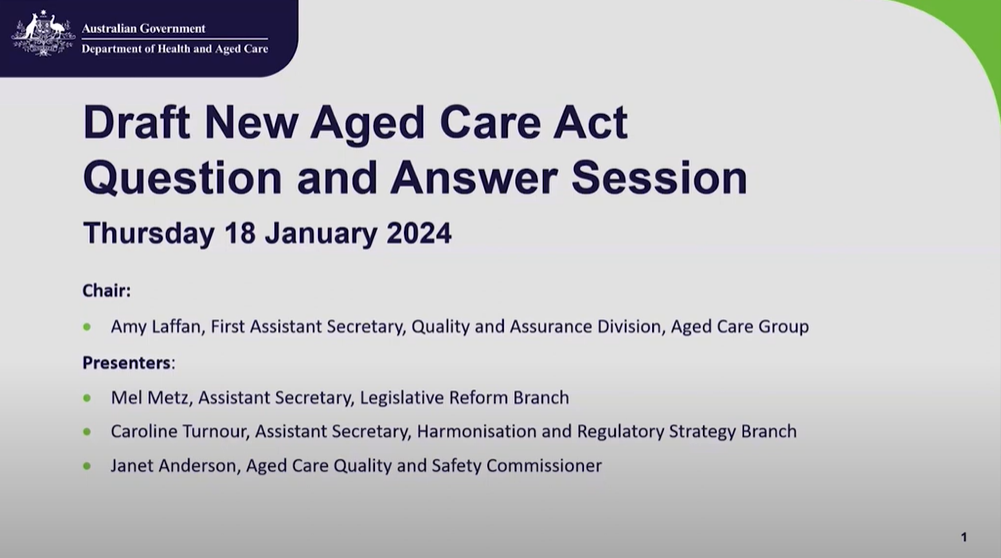 Draft new Aged Care Act consultation Q&A panel discussion Australian Government Department