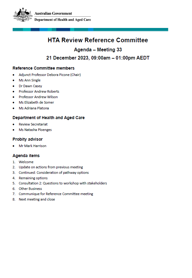 HTA Review Reference Committee Agenda