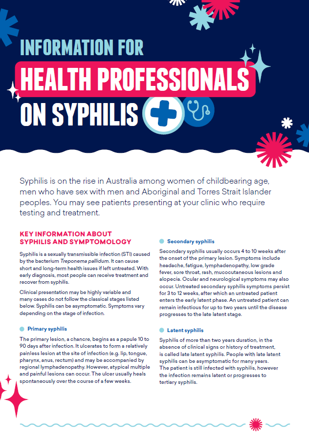 Information for health professionals on syphilis