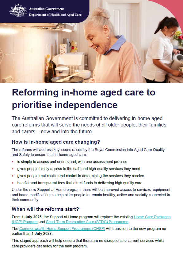 Reforming in-home aged care to prioritise independence