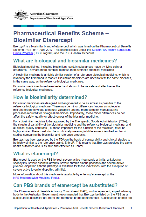 Biosimilar medicine fact sheet – etanercept