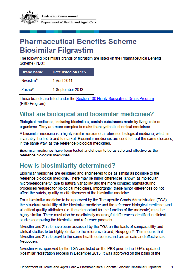 Biosimilar medicine fact sheet – filgrastim
