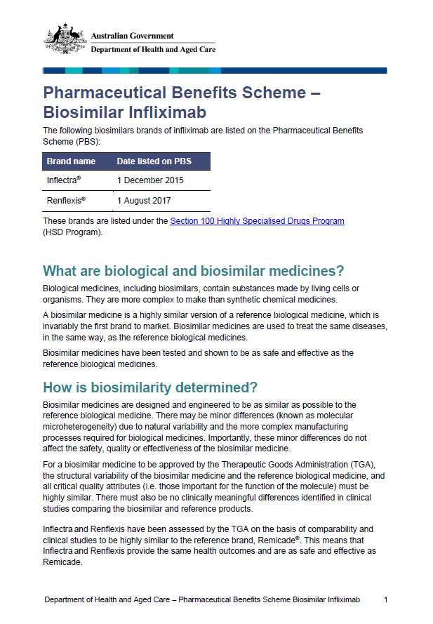 Biosimilar medicine fact sheet – infliximab