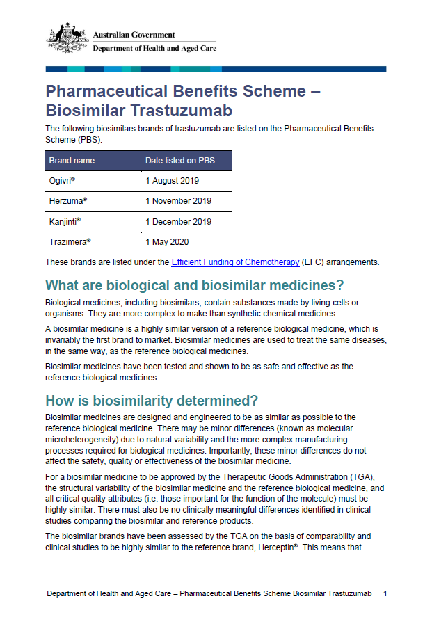 Biosimilar medicine fact sheet – trastuzumab