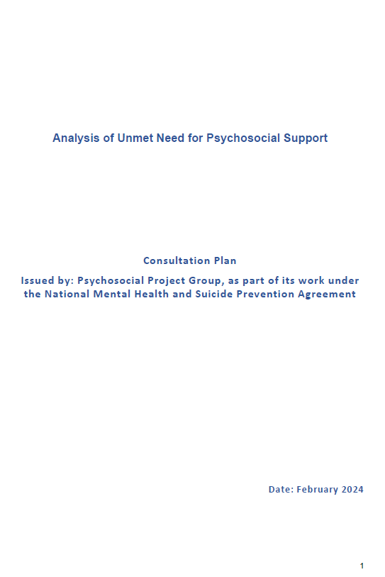Cover page Consultation plan for the Analysis of unmet need for psychosocial support