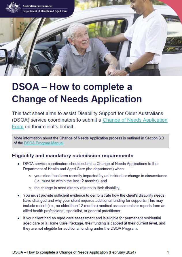 Disability Support for Older Australians Program – How to complete a change of needs application