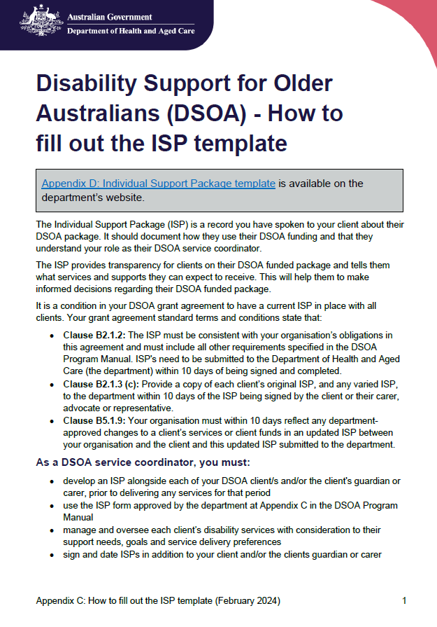 DSOA Program manual – Appendix C – How to fill out the ISP template