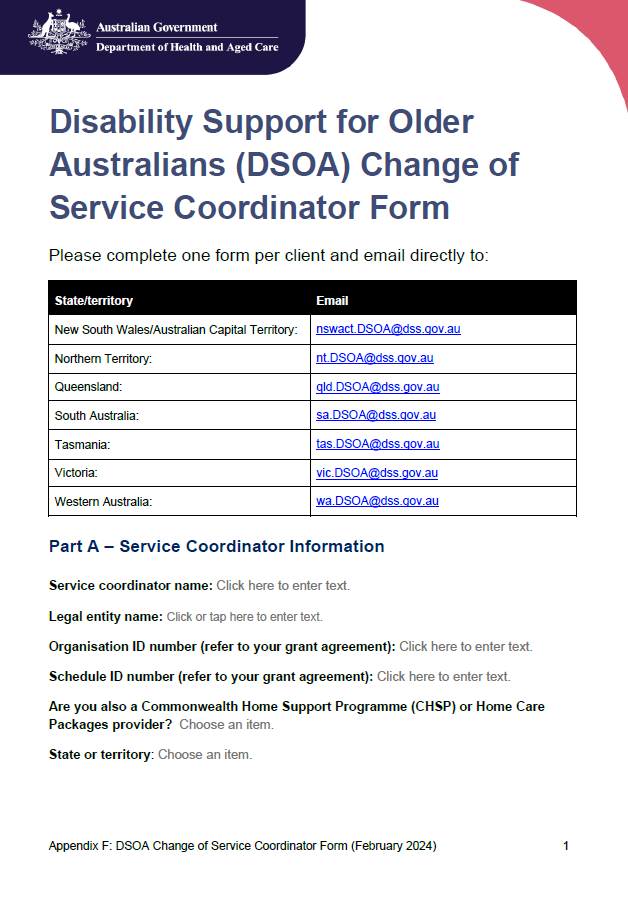 DSOA Program manual – Appendix F – Coordinator change application form