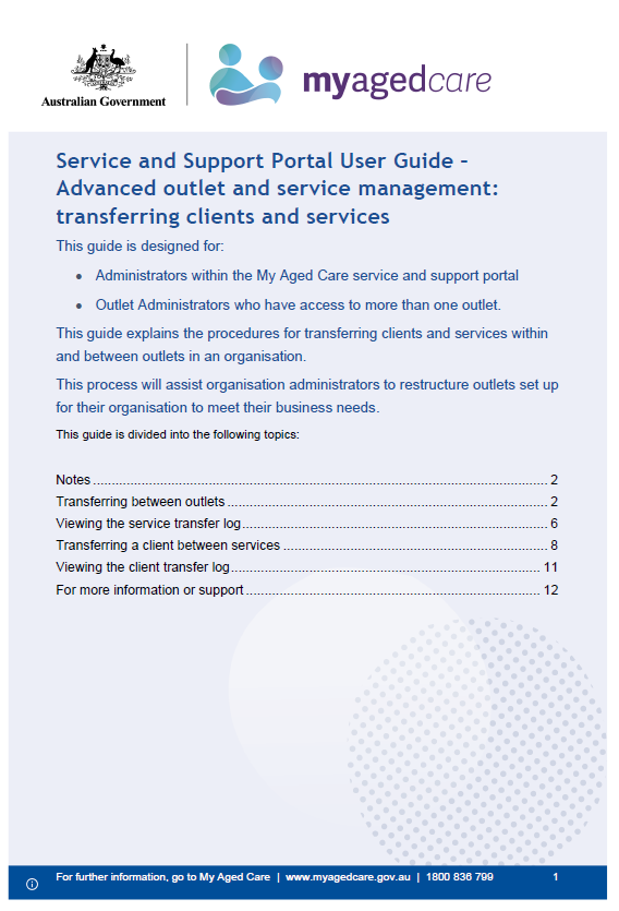 Cover page Service and Support Portal User Guide – Advanced outlet and service management – transferring clients and services