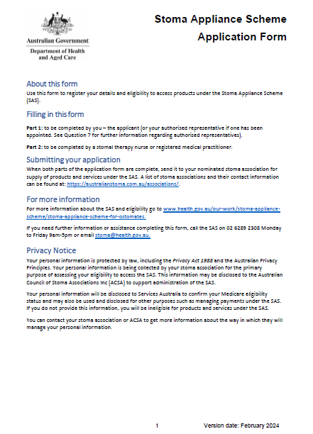 Stoma Appliance Scheme – Application form
