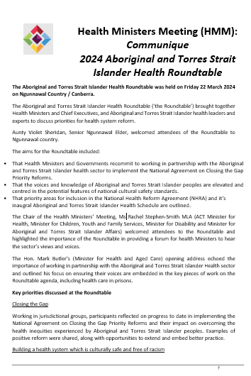 Cover page for the HMM Communique 22 March 2024