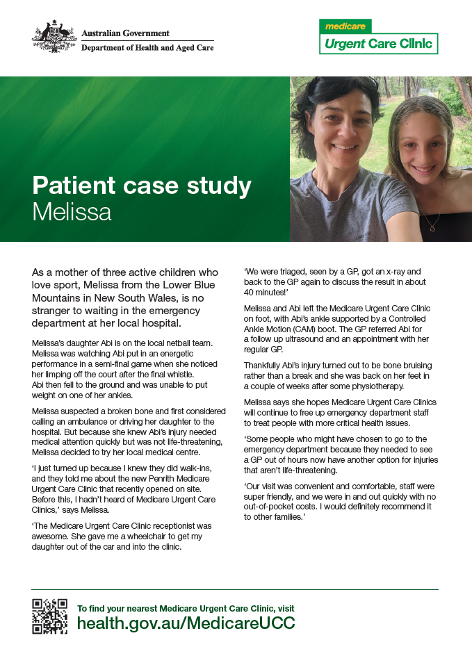 Cover page Medicare Urgent Care Clinics – Melissa case study