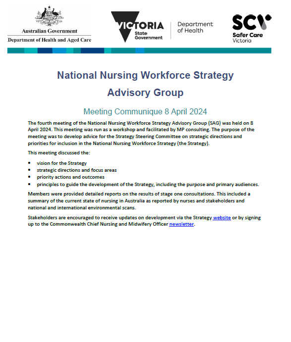 National Nursing Workforce Strategy Advisory Group communique – 8 April 2024