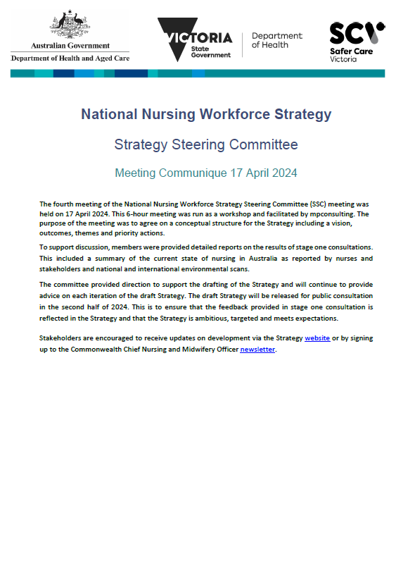National Nursing Workforce Strategy Steering Committee Communique – 17 April 2024