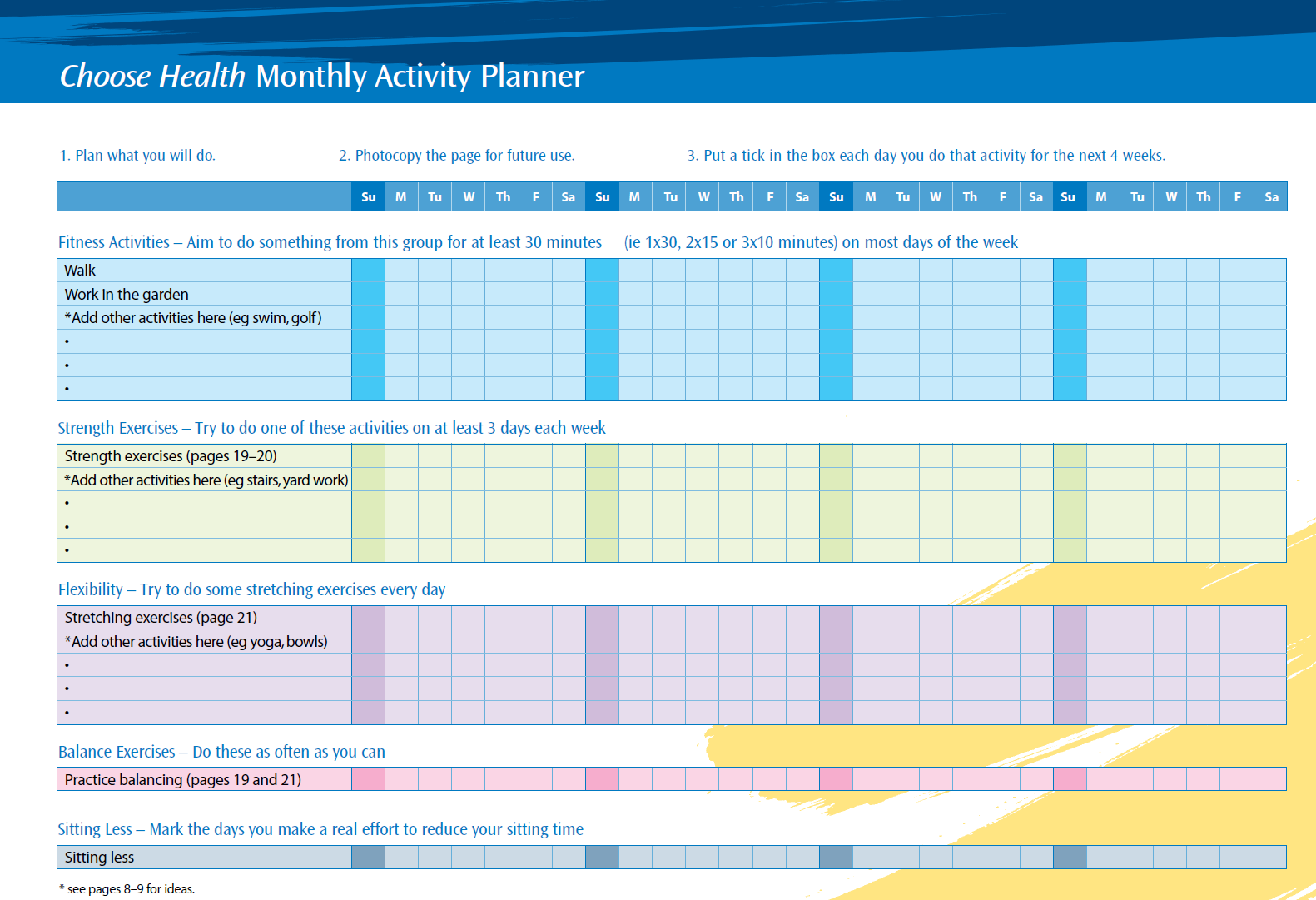 Choose Health Monthly Activity Planner