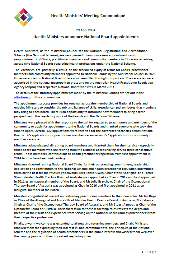 Health Ministers announce National Board appointments