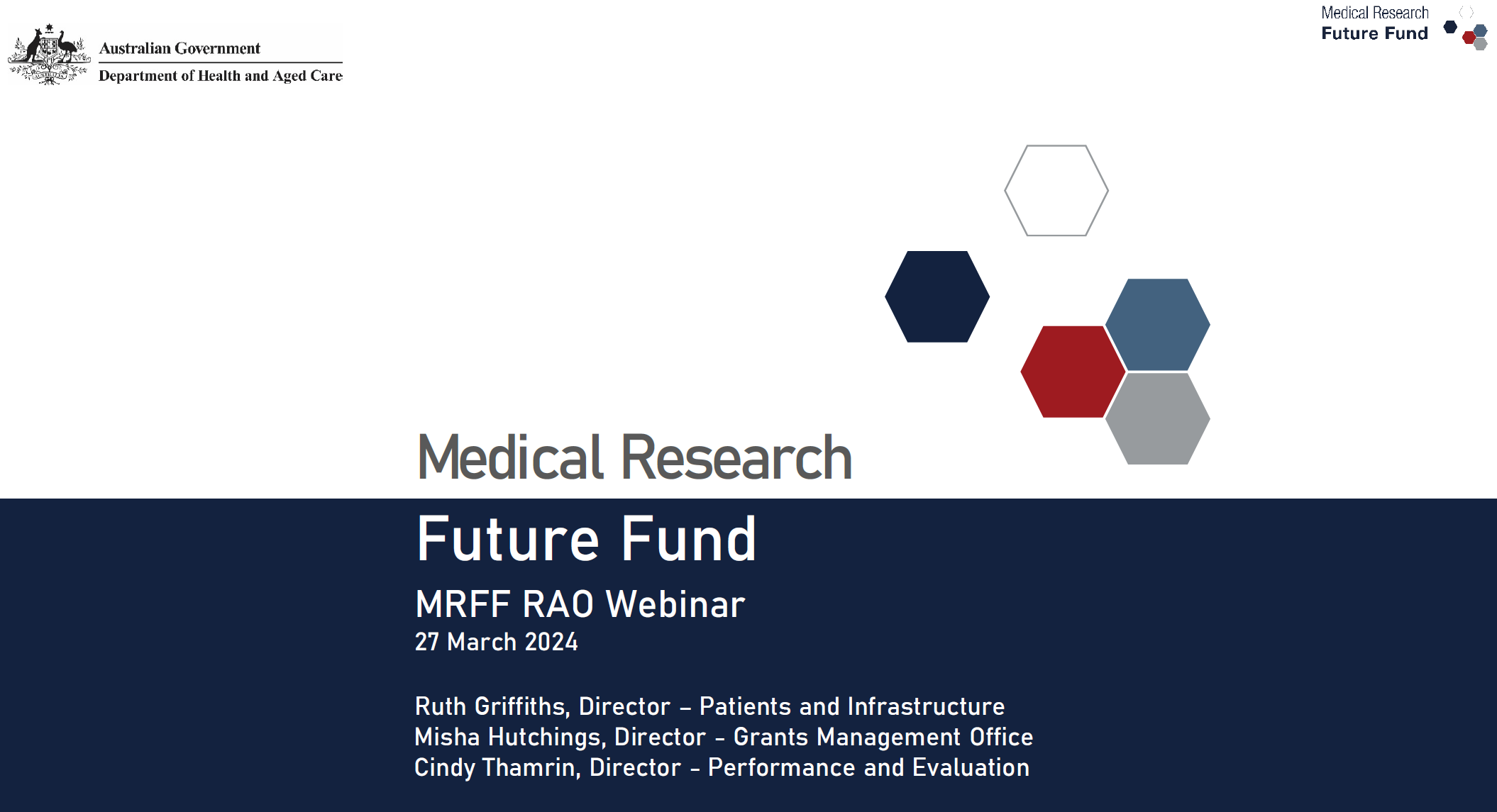 Cover slide for the MRFF RAO webinar presentation