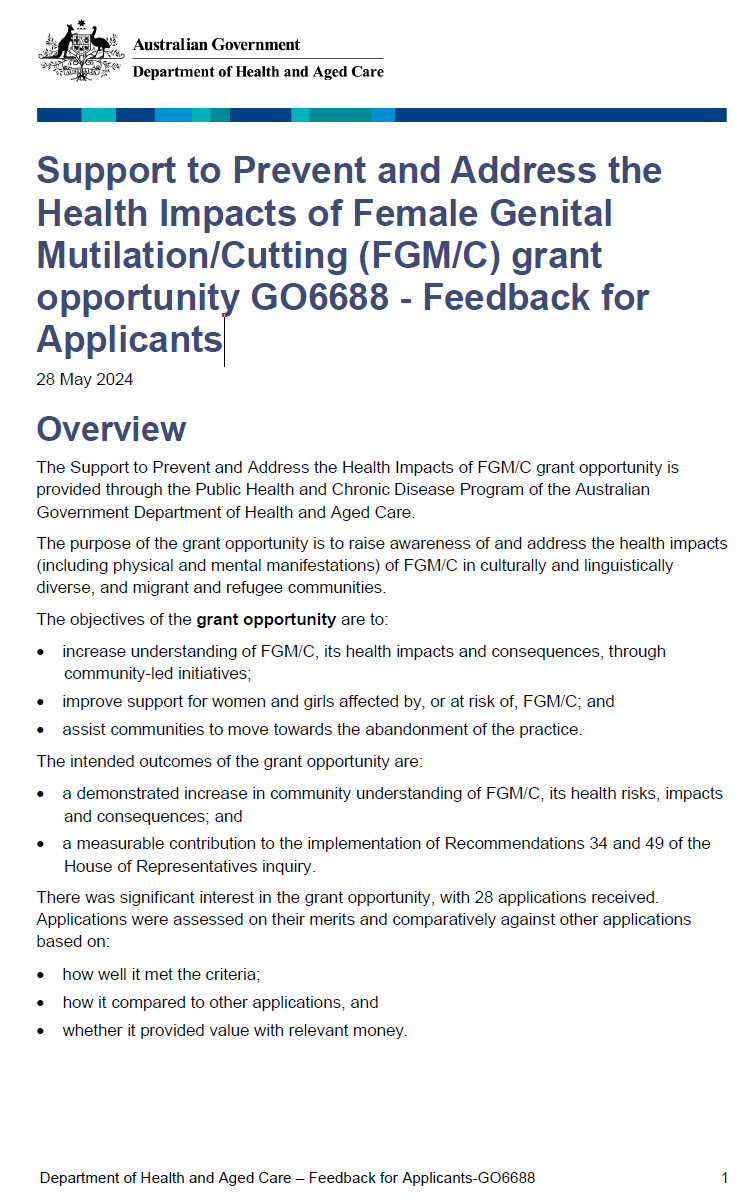 Support to Prevent and Address the Health Impacts of Female Genital Mutilation/Cutting (FGM/C) grant opportunity GO6688 - Feedback for Applicants