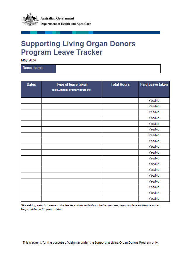 Supporting Living Organ Donors Program leave tracker