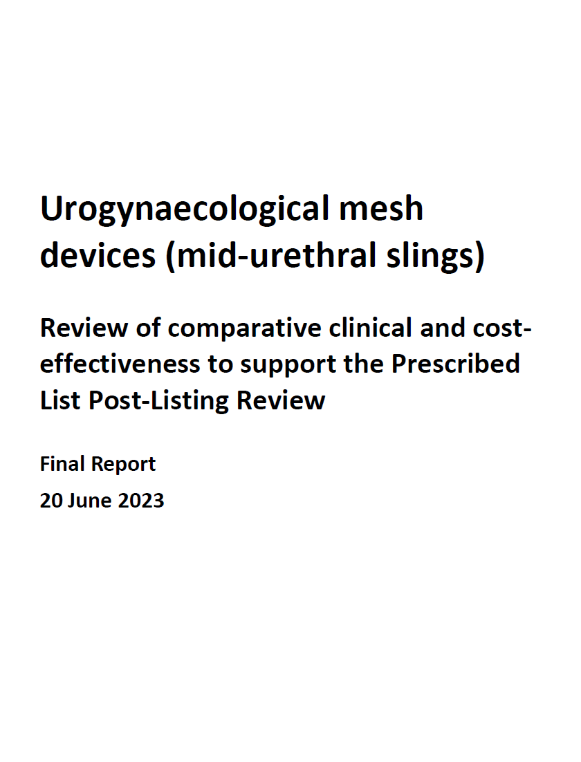 Cover page for the Urogynaecological mesh devices consultation report