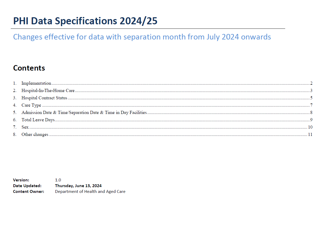 Changes in HCP and PHDB data specifications – 2024–25