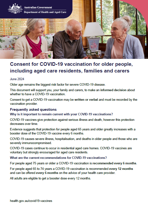 Consent for COVID-19 vaccination for older people, including aged care residents, families and carers