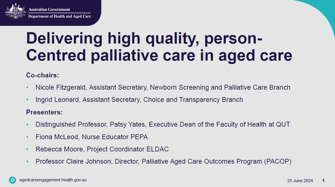 Delivering high quality, person-Centred palliative care in aged care