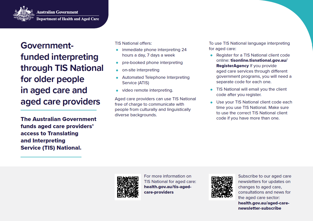 Government-funded interpreting through TIS National for older people in aged care and aged care providers