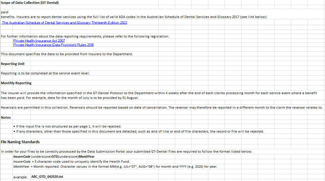GT-Dental data specification – Insurer to department – 2024–25