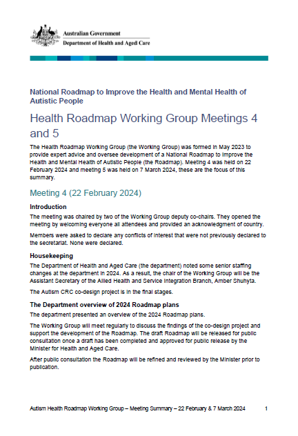 Cover page for the Health roadmap working group – Summary meeting 4 and 5