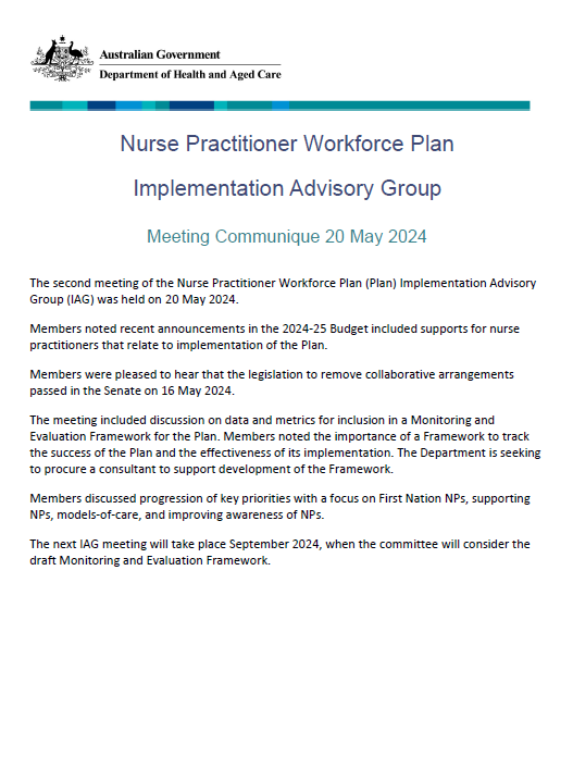 Screen capture of the NPWP Implementation Advisory Group communique