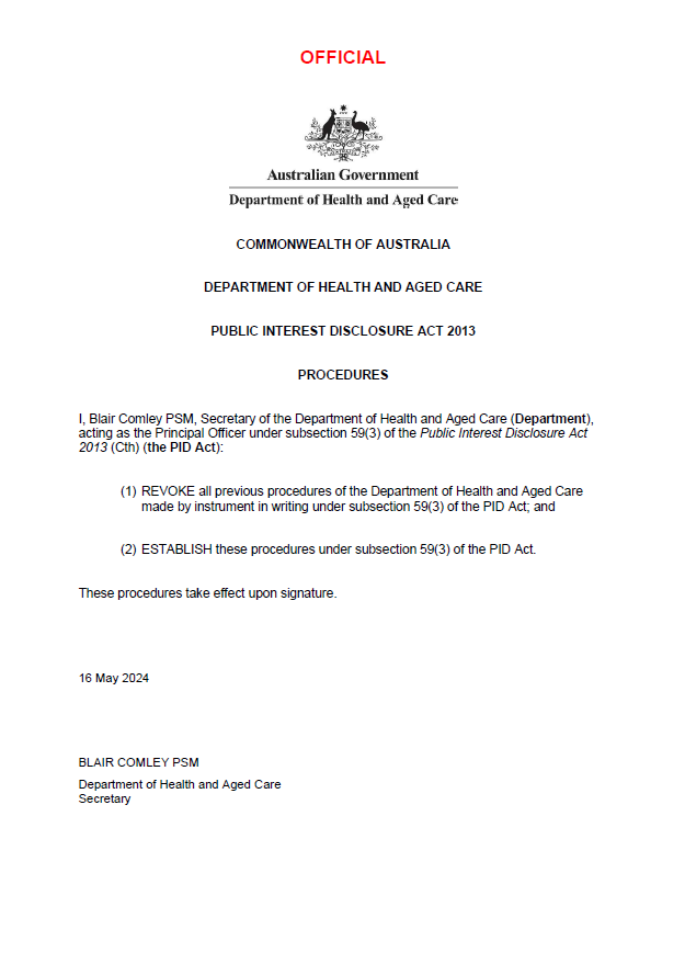 Public Interest Disclosure procedures 2024