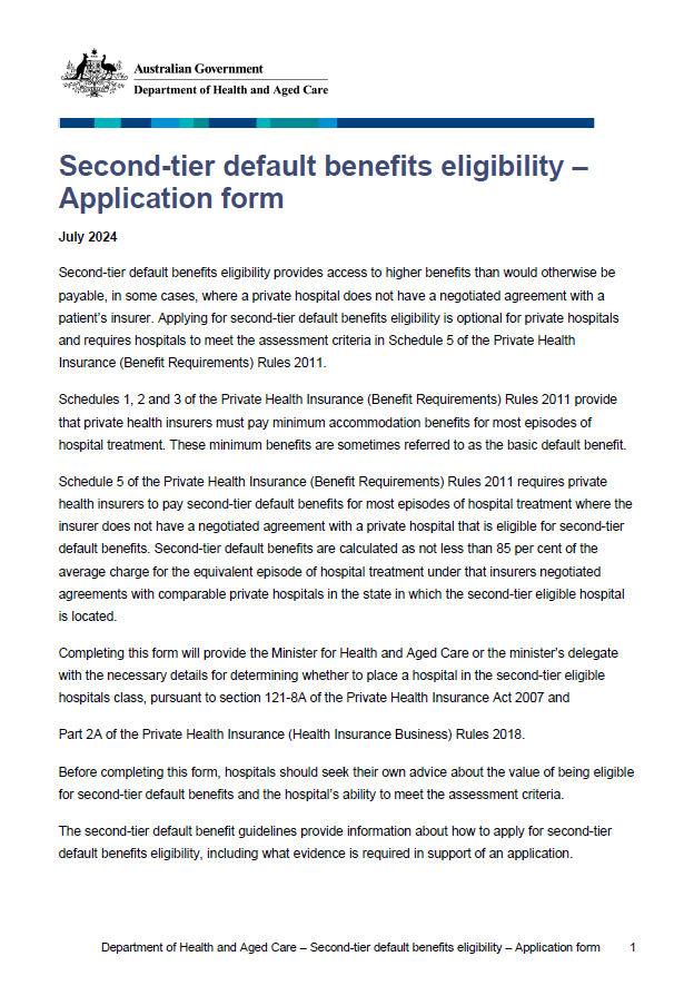 Second-tier default benefits eligibility – Application form