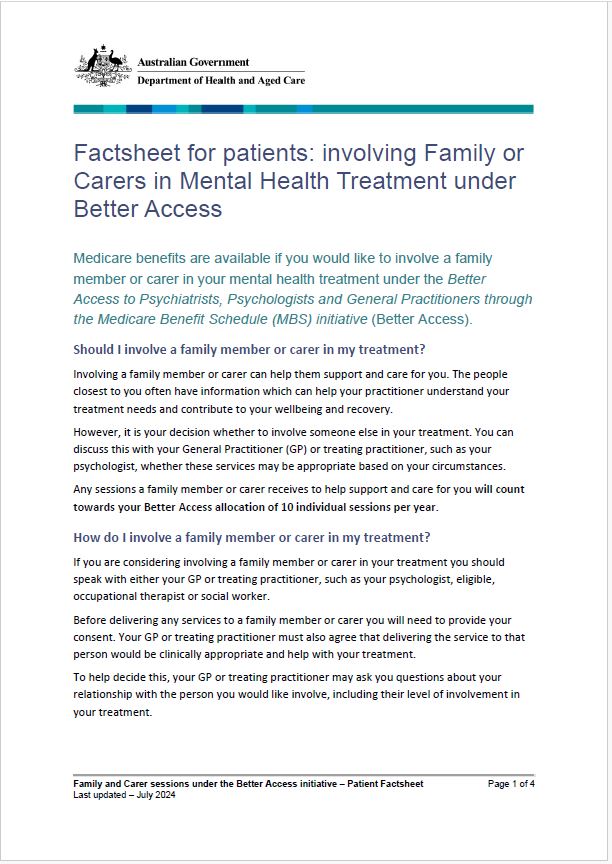 family and carers fact sheet cover image