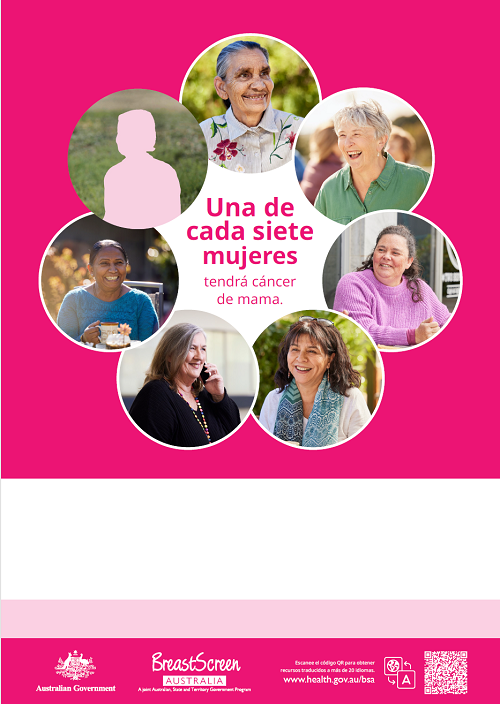 BreastScreen Australia. Póster: Una de cada siete mujeres.