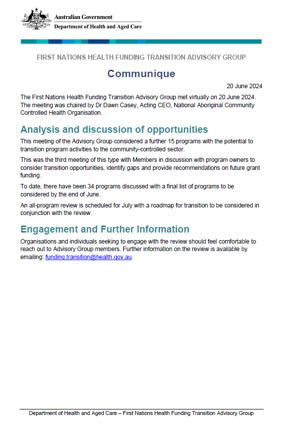 Image of the FNHFTAG communique – 20 June 2024